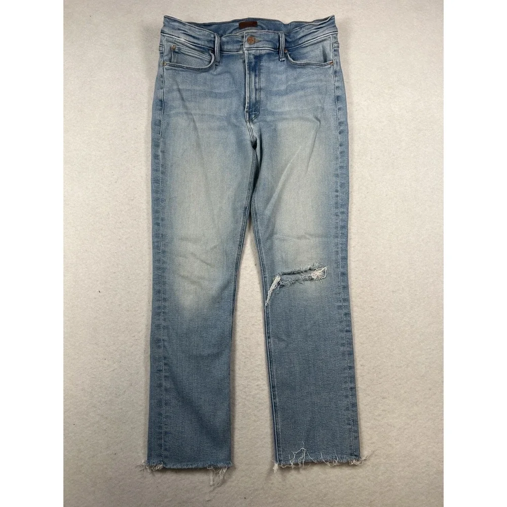 Mother Blue‎ The Mid Rise Dazzler Ankle Step Fray Jeans 31 Hopeless Romantic